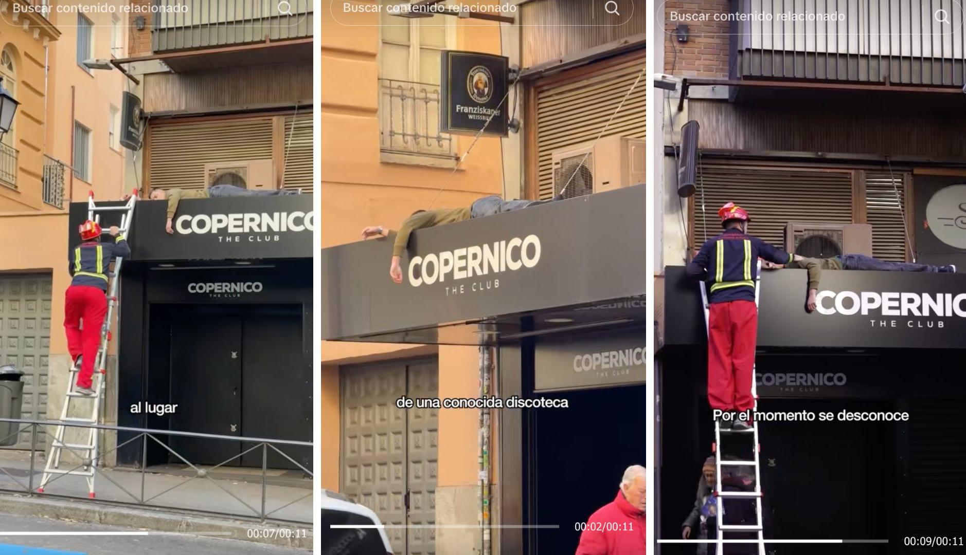 Bomberos desalojan a un chico durmiendo en la fachada de una discoteca