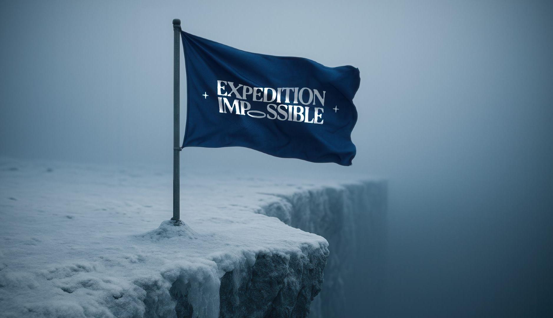 Bandera en un acantilado nevado