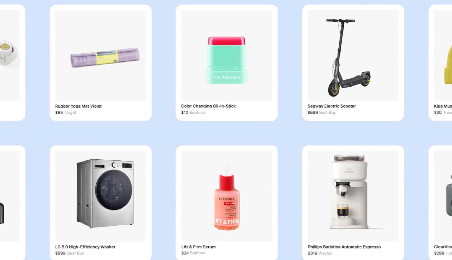 La interfaz de shopping research con varias fichas de diferentes productos