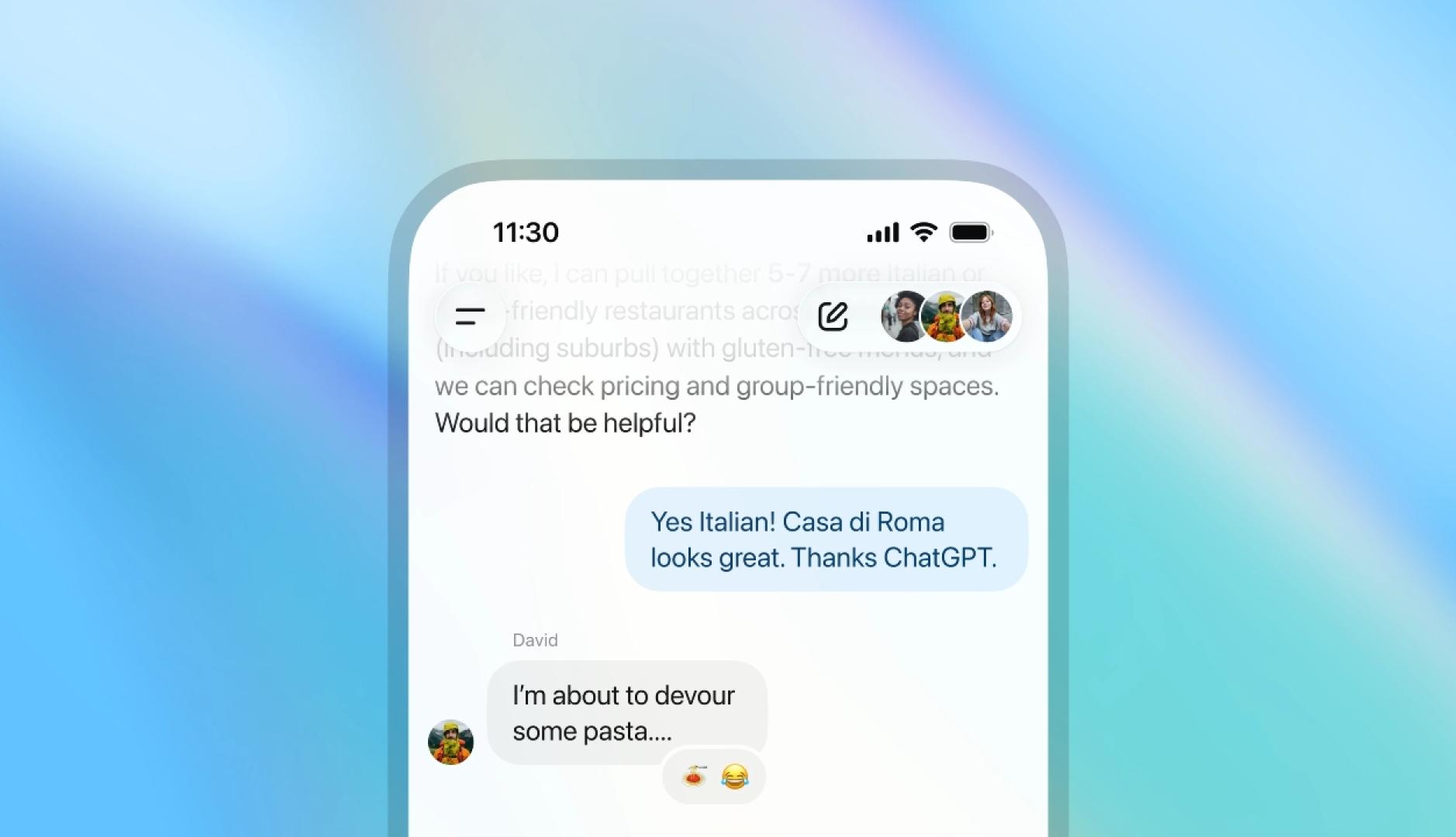 La interfaz de un chat de grupo en ChatGPT