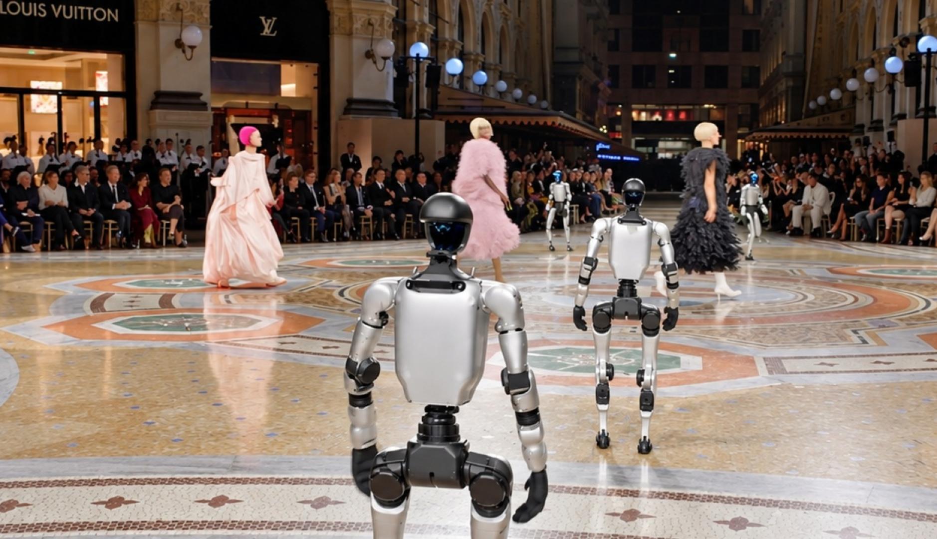 Dos robots destilando junto a las modelos