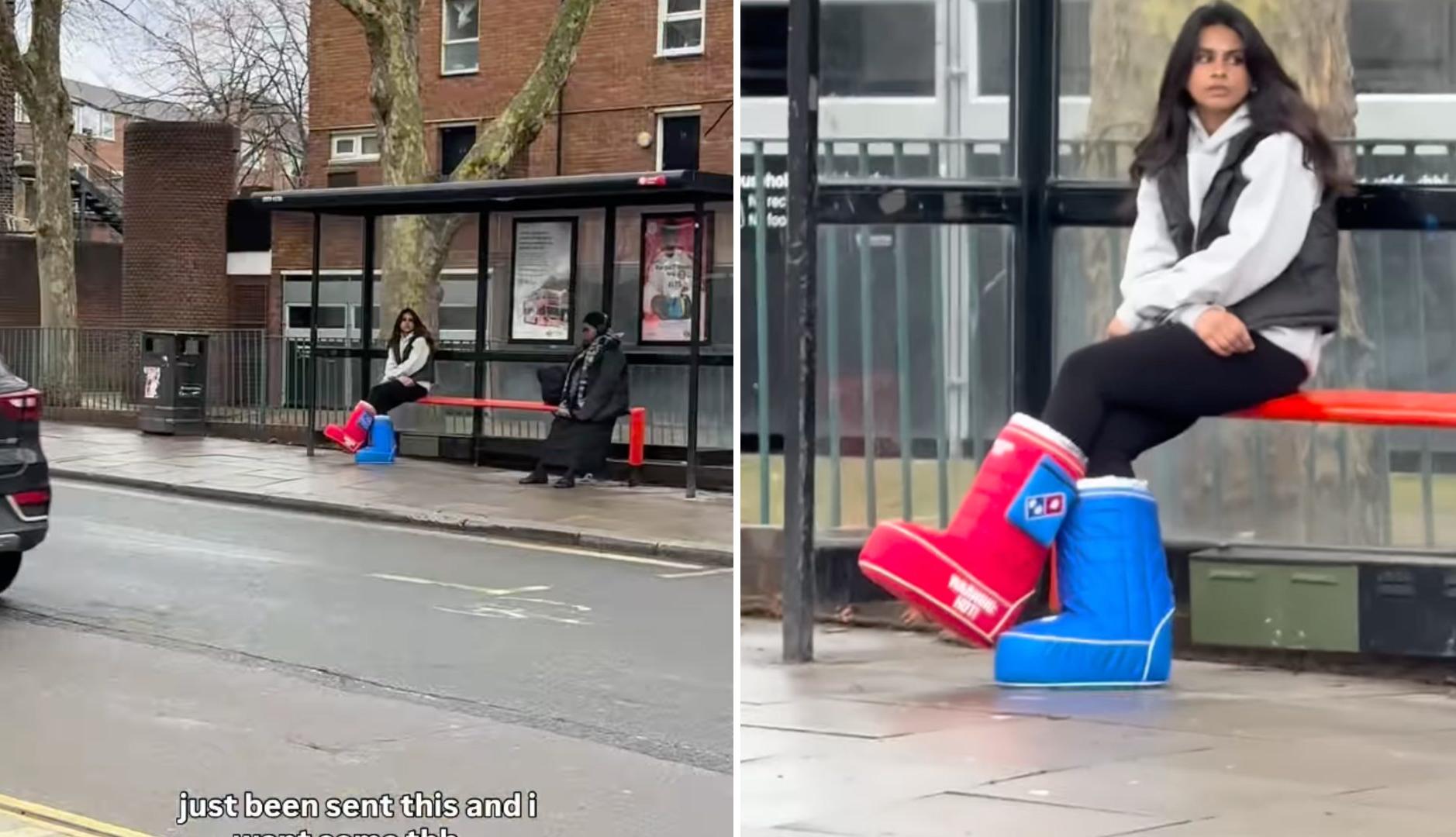 Chica con botas térmicas de Domino's