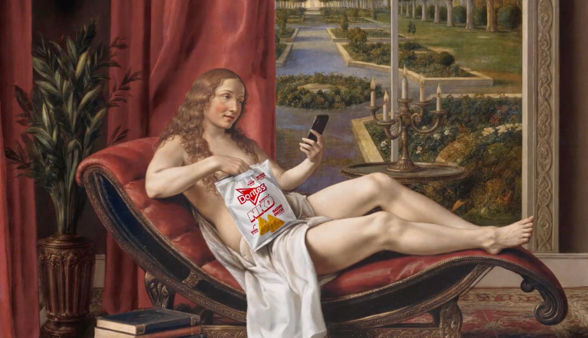 Pintura renacentista con bolsa de Doritos