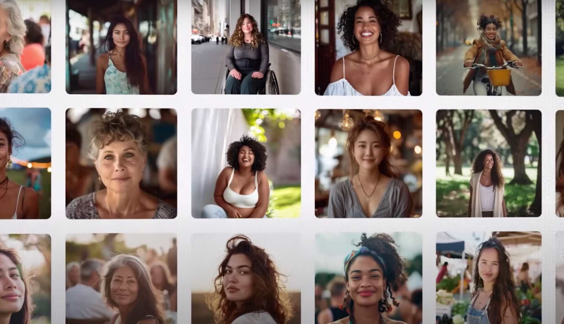 Collage de imágenes generadas con IA sobre mujeres