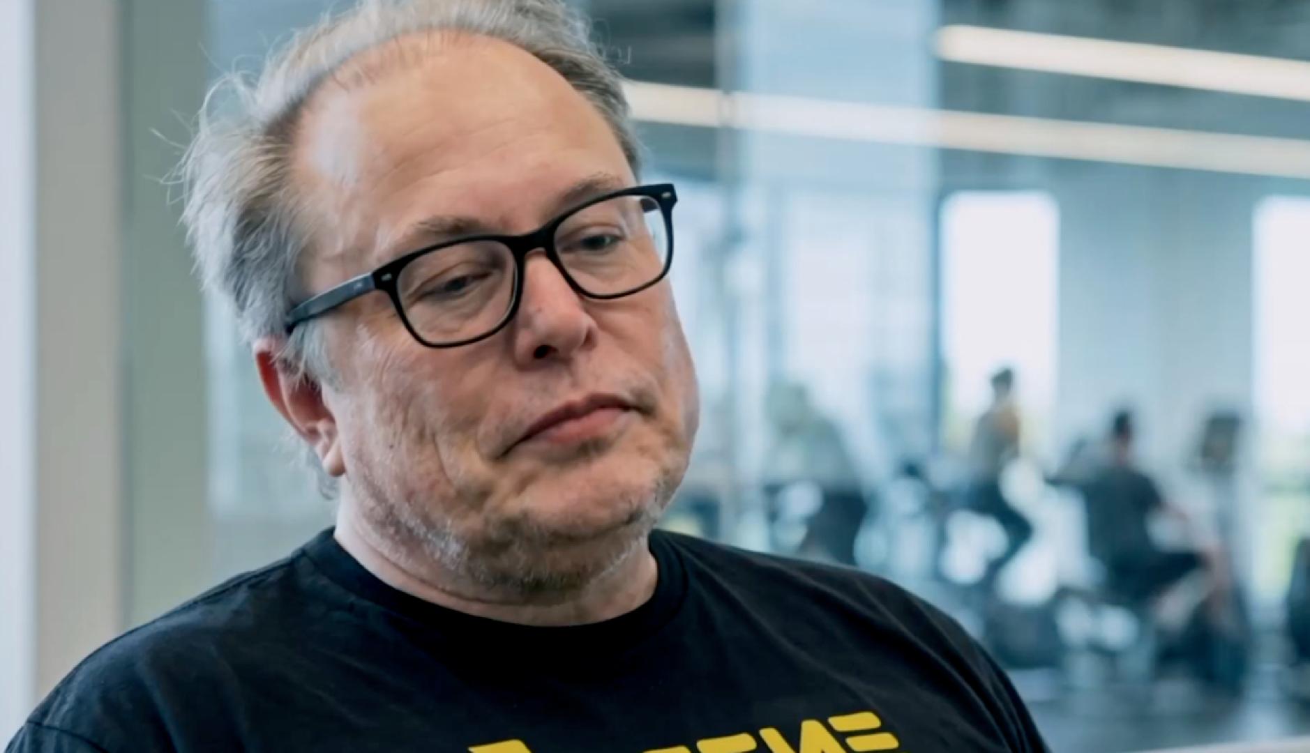 Un primer plano de Elon Musk envejecido