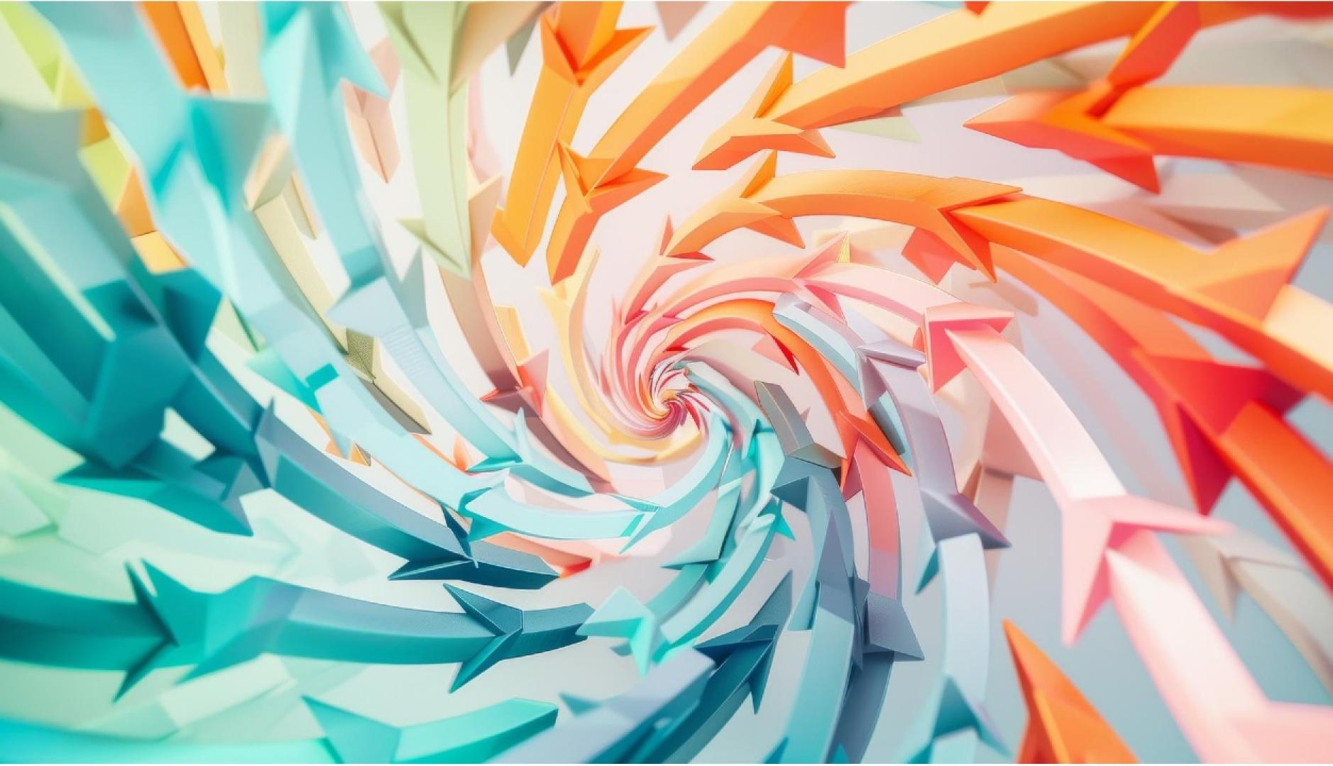 El modelo de afiliación y reselling: una vía estratégica para generar negocio digital recurrente flechas en espiral de colores azules, rosa y naranja