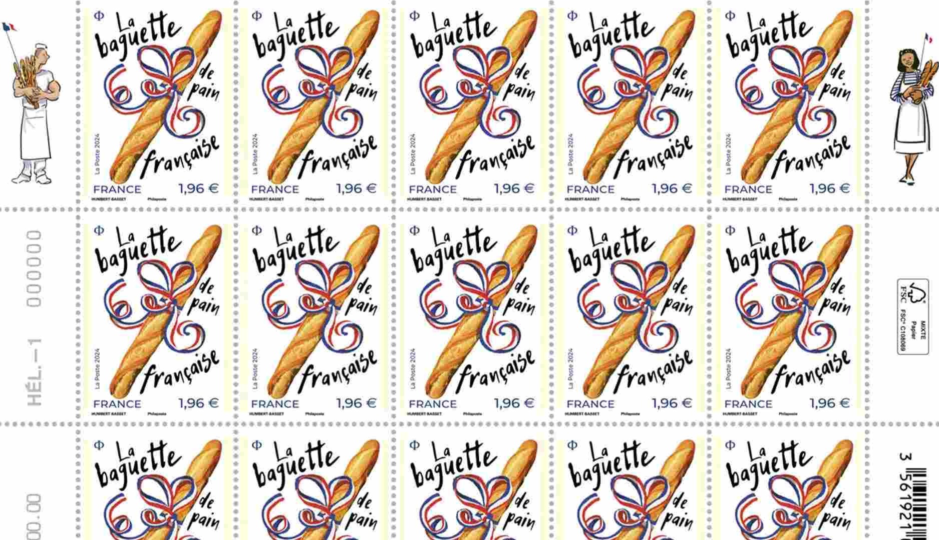 Ilustración del sello con olor a baguette emitido por Francia