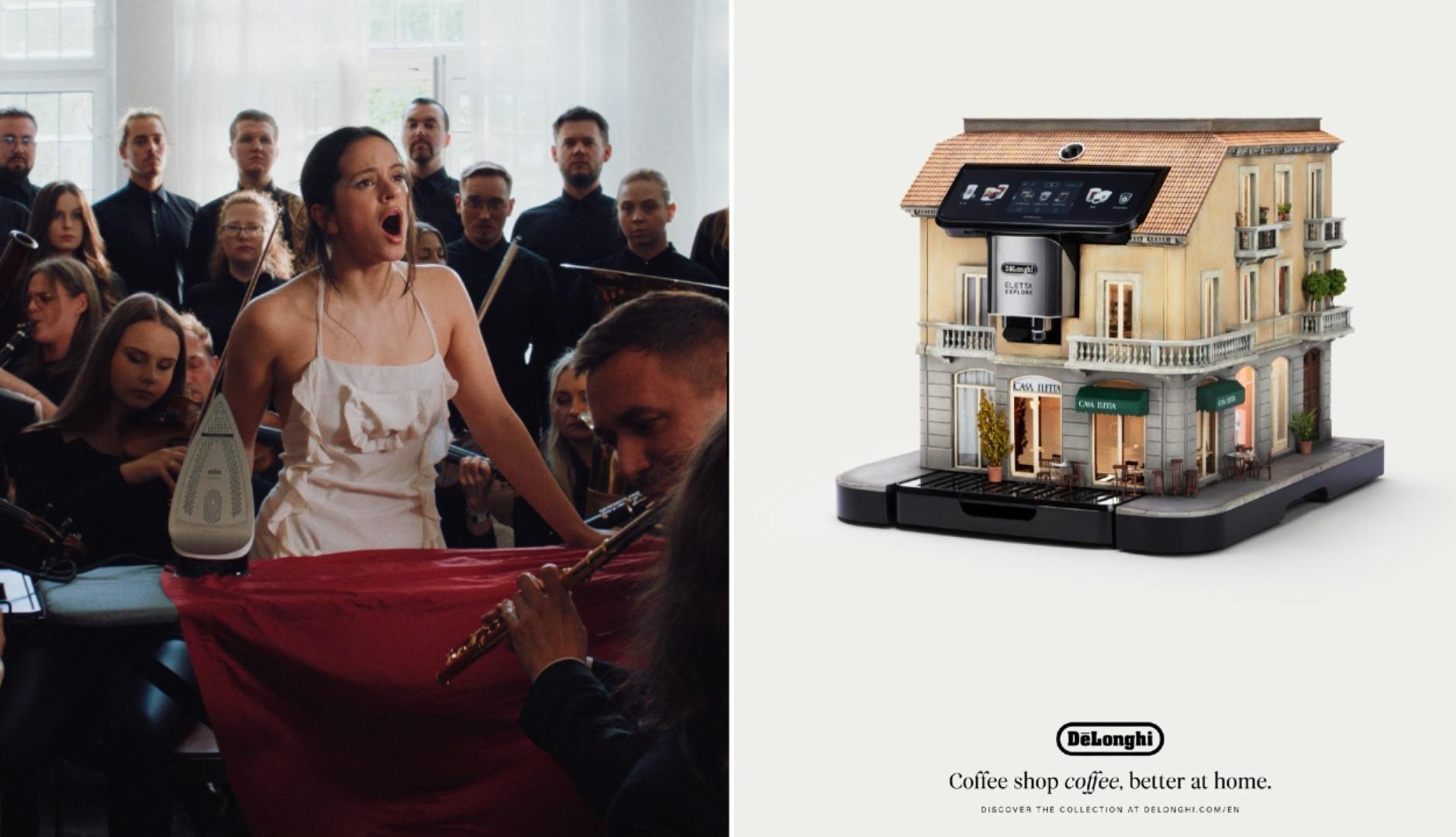 Una imagen de Rosalía y otra de una cafetera de De'Longhi