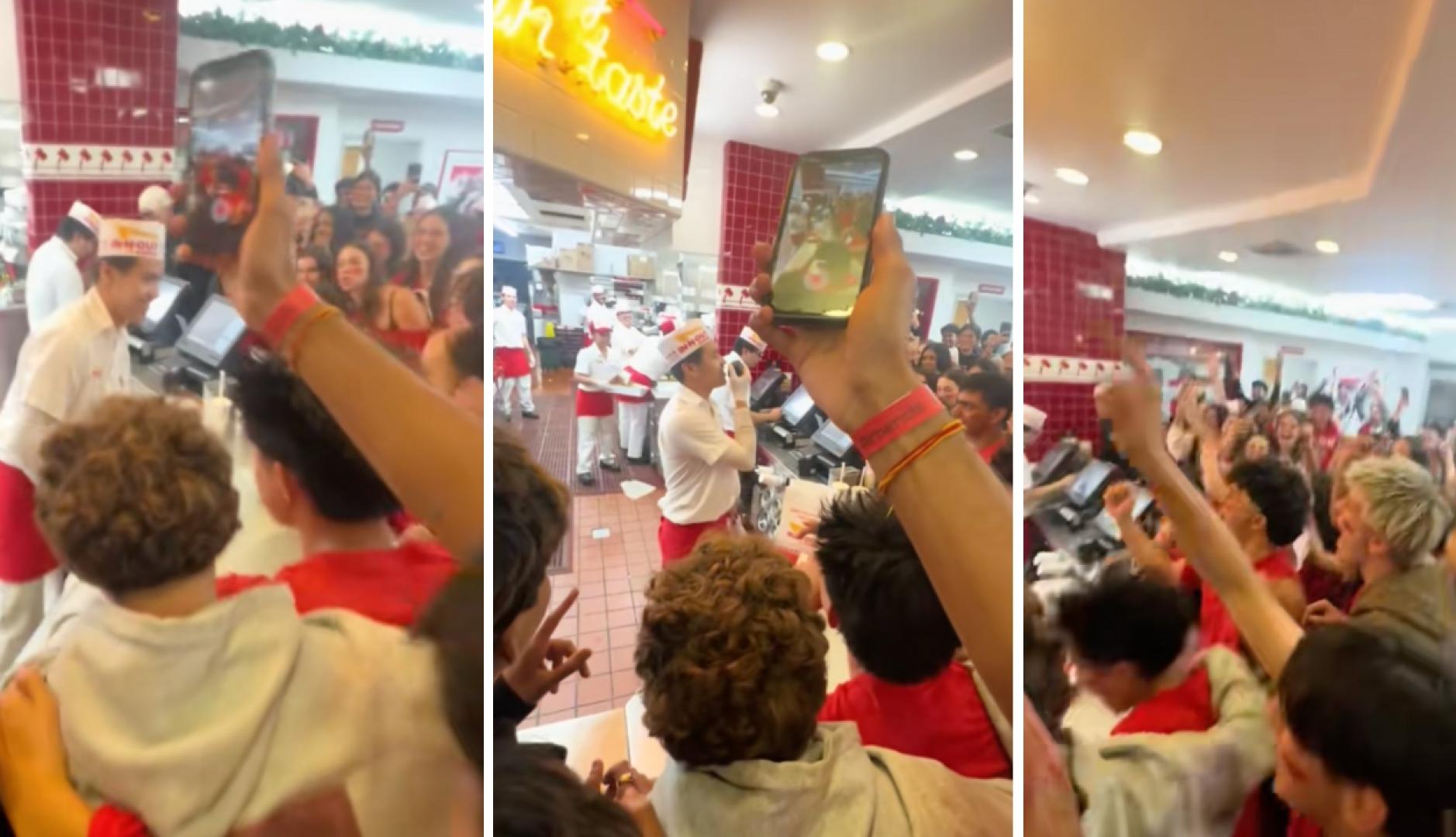 Imágenes de los jóvenes apelotonados en el mostrador esperando el pedido