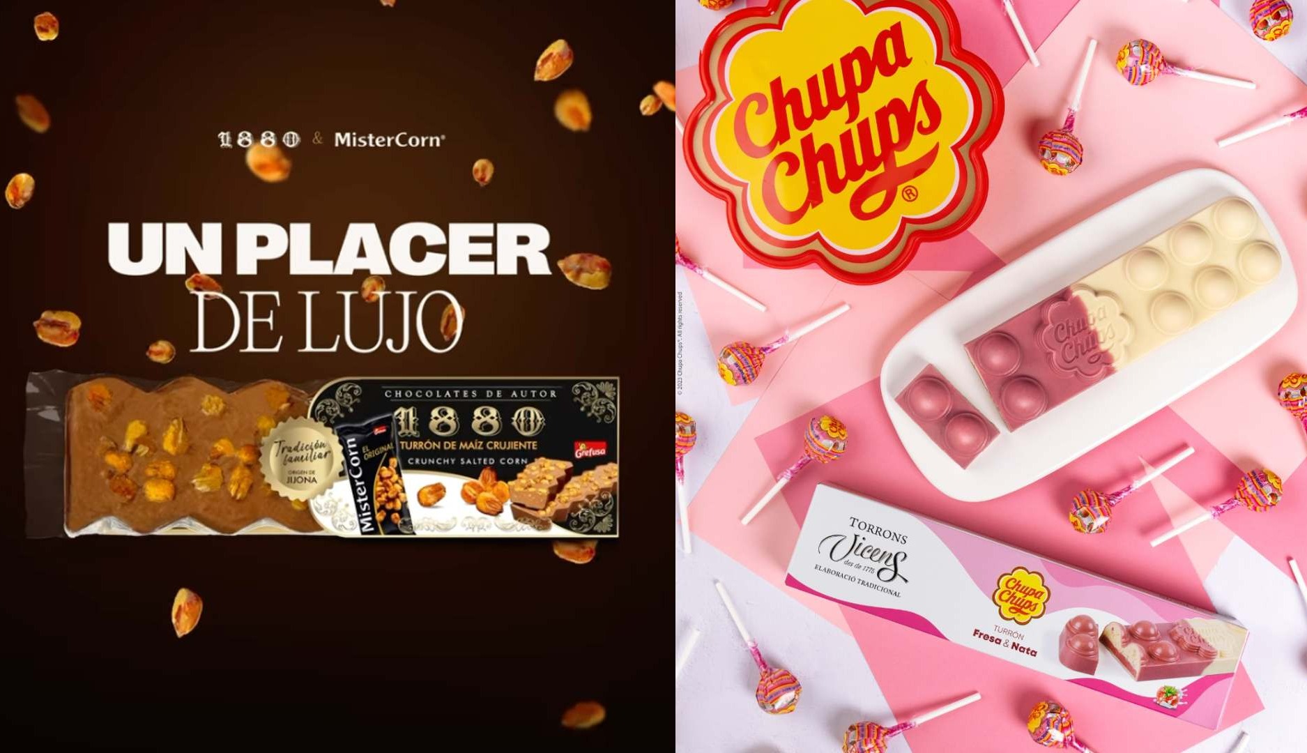 Imágenes de los turrones con sabor a maíz frito y chupa chups