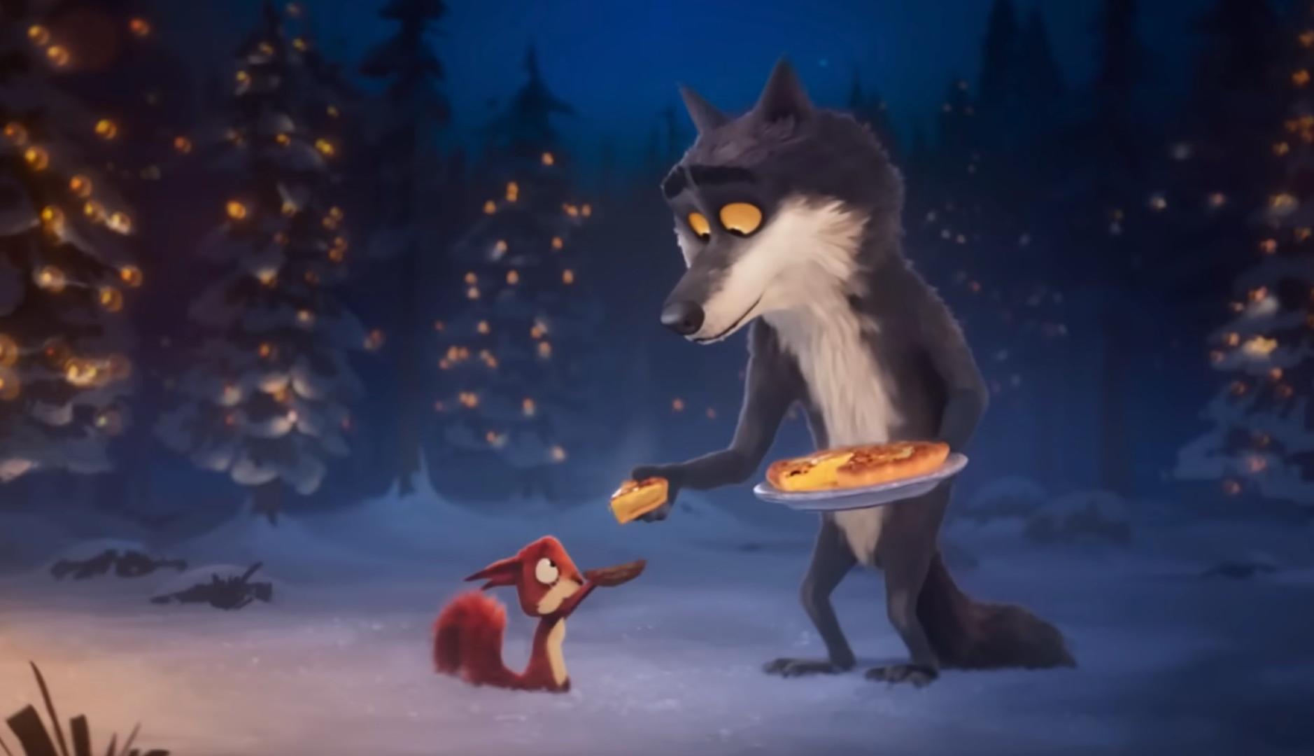 Un lobo y una ardilla animados