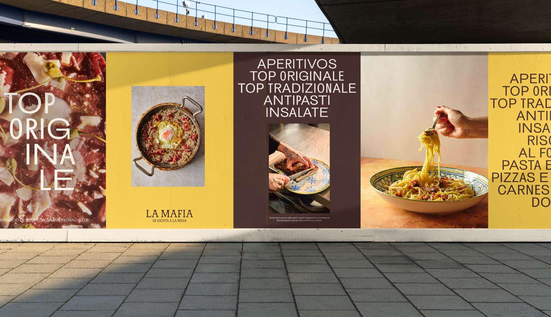 Carteles con la nueva identidad visual de La Mafia se sienta a la mesa
