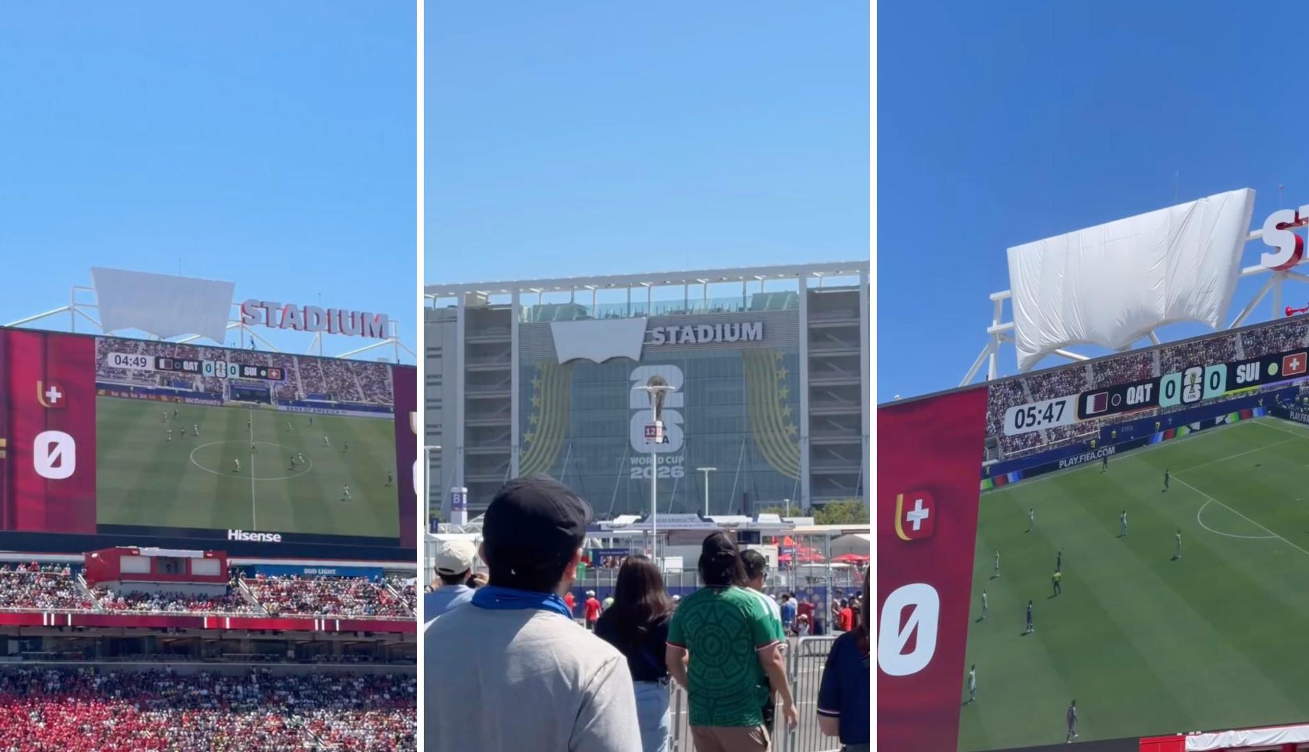 Logotipo de Levi's cubierto en estadio de fútbol