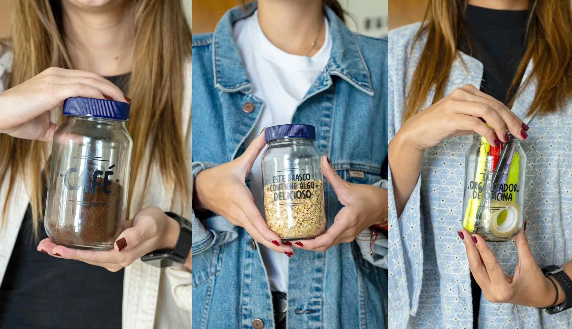 Chicas sosteniendo botes de cristal reutilizados