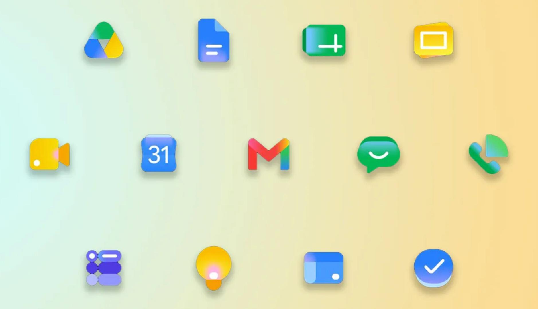 Todos los nuevos iconos de Google Workspace sobre un fondo degradado