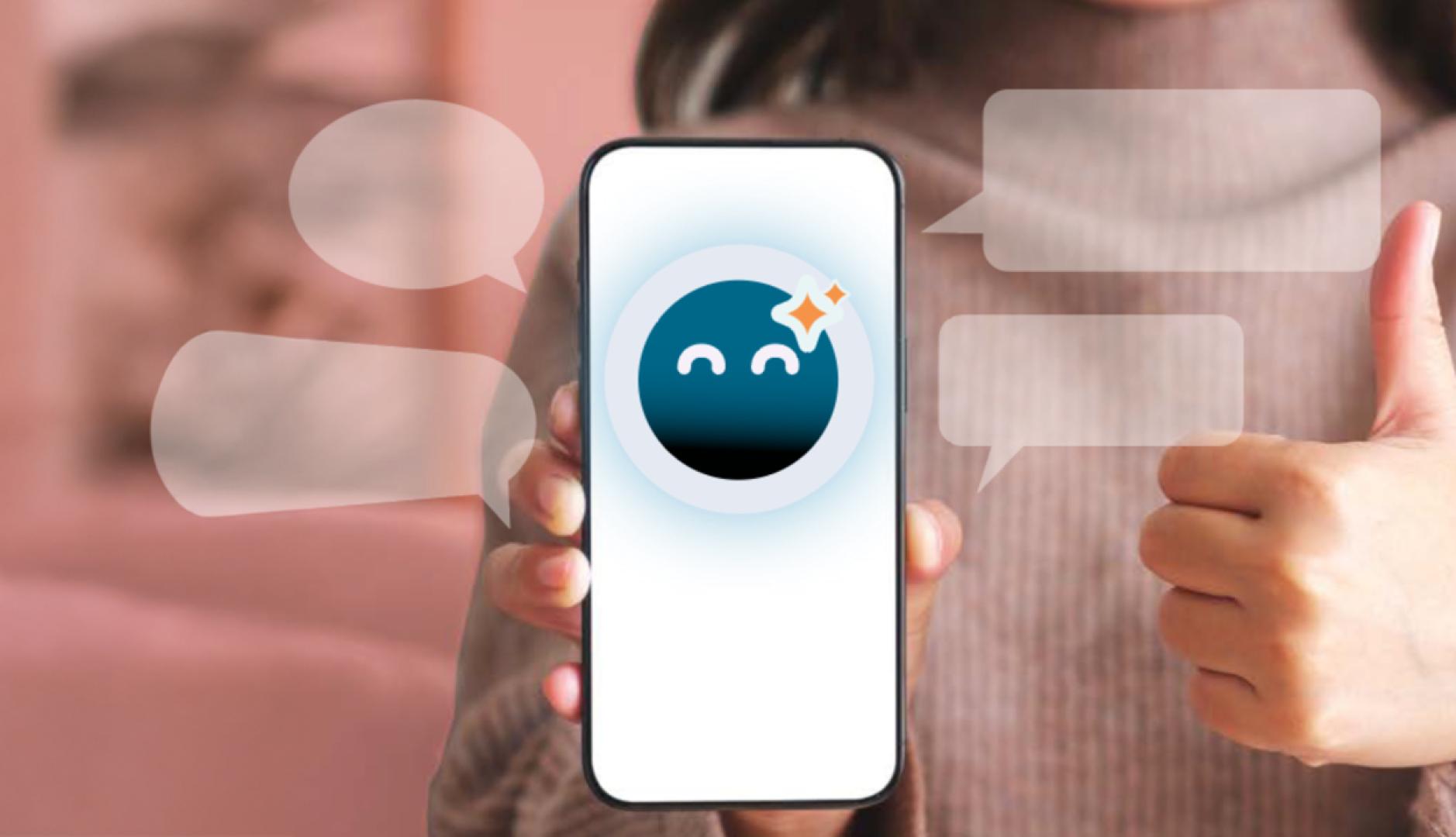 Una pantalla mostrando el icono de Guio y una mano haciendo el gesto de ok