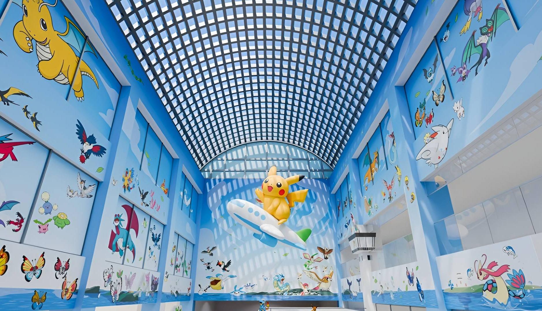 Ilustraciones de Pokémon en un aeropuerto en Japón