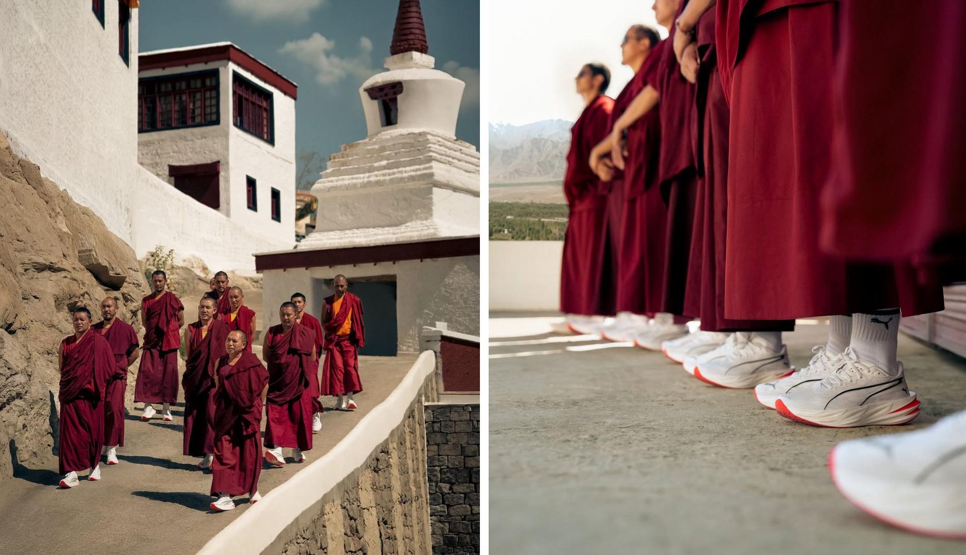 Monjes budistas lucen zapatillas de Puma