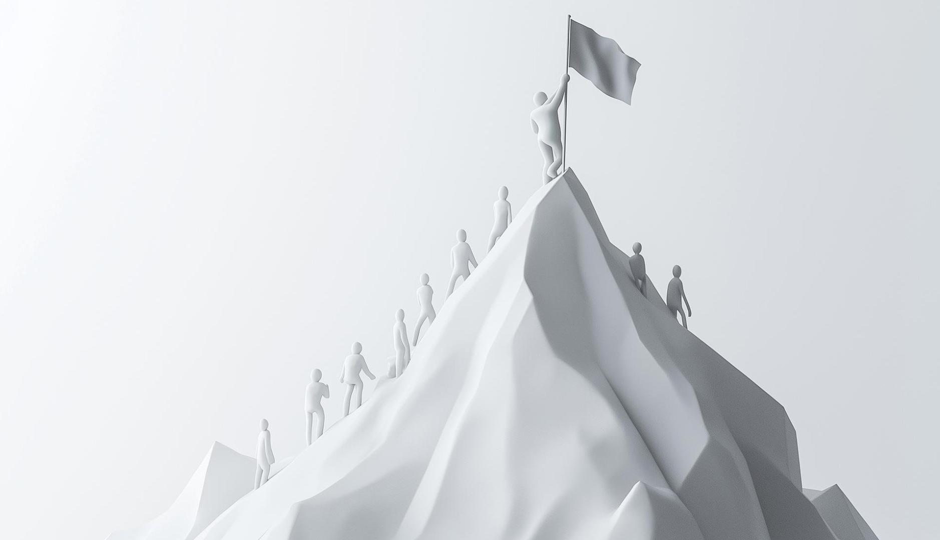 Imagen digital de figuras subiendo una montaña