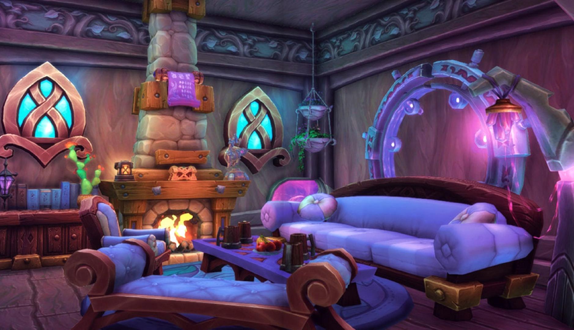 Un salón con chimenea en el videojuego