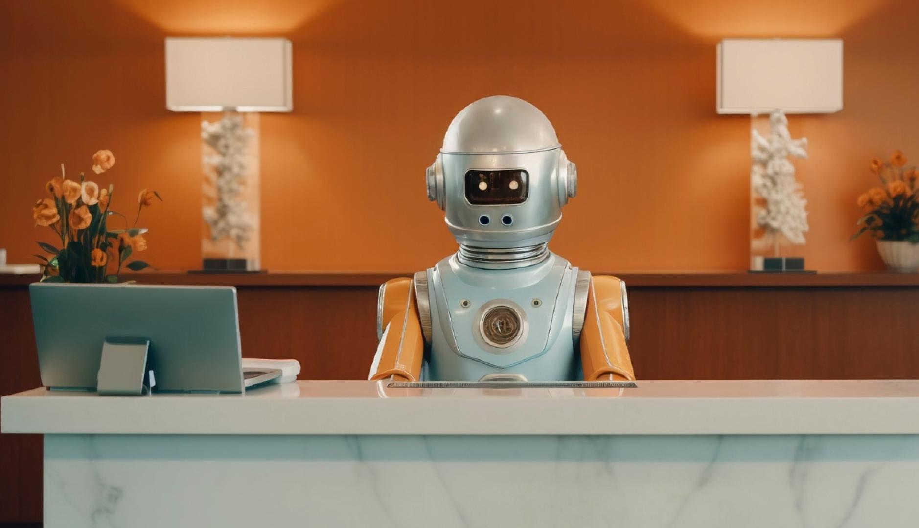 Un robot en el mostrador de un hotel