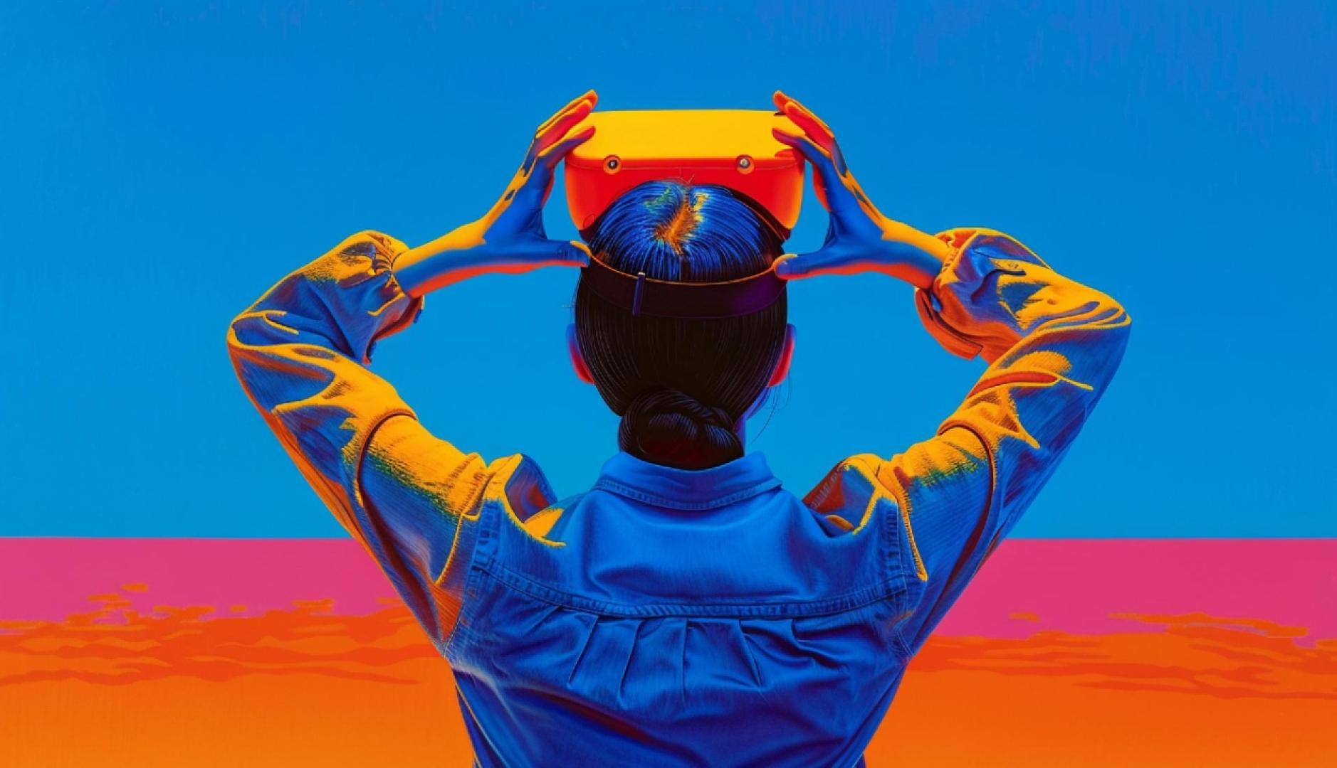 Una persona de espaldas colocándose unas gafas de realidad virtual