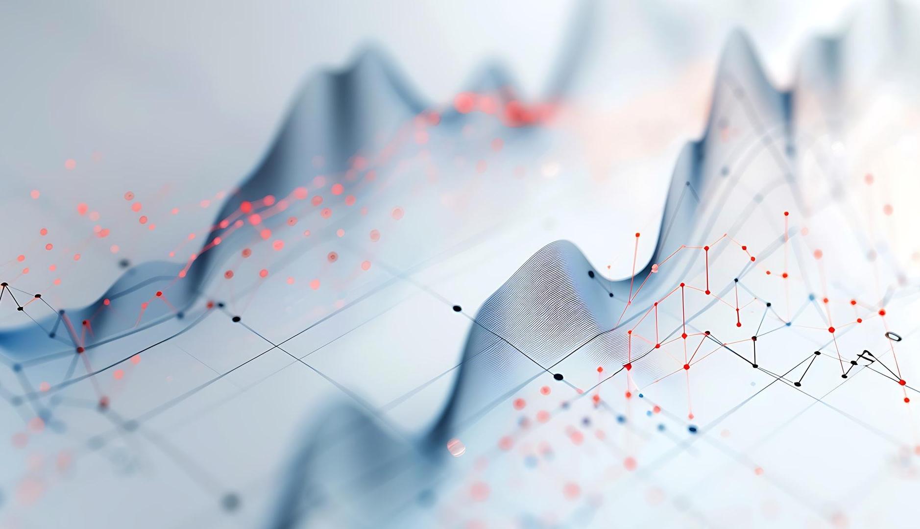 Gráfico de lineas azules y puntos rojos