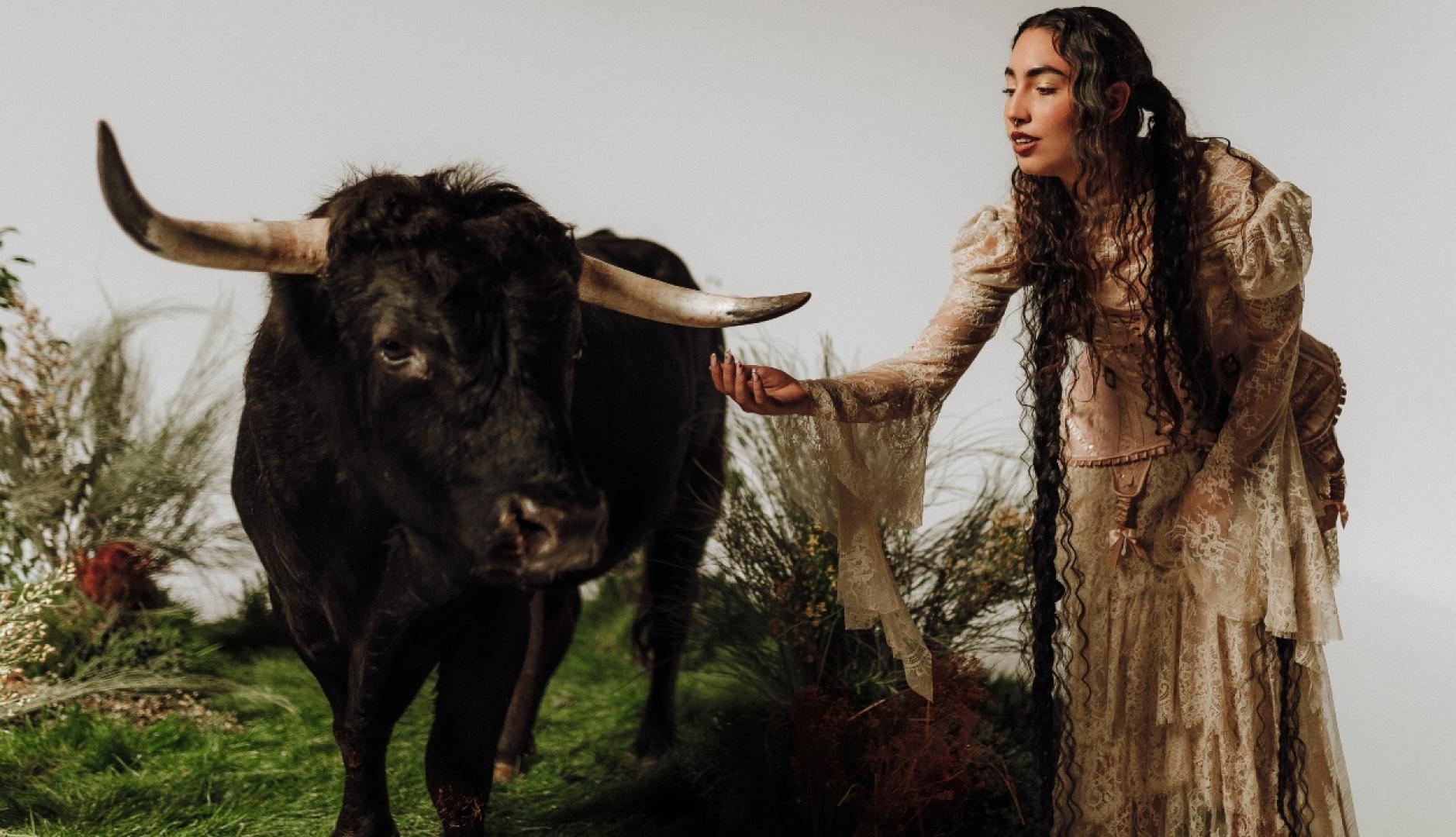 Maria Jose Llergo acariciando a un toro