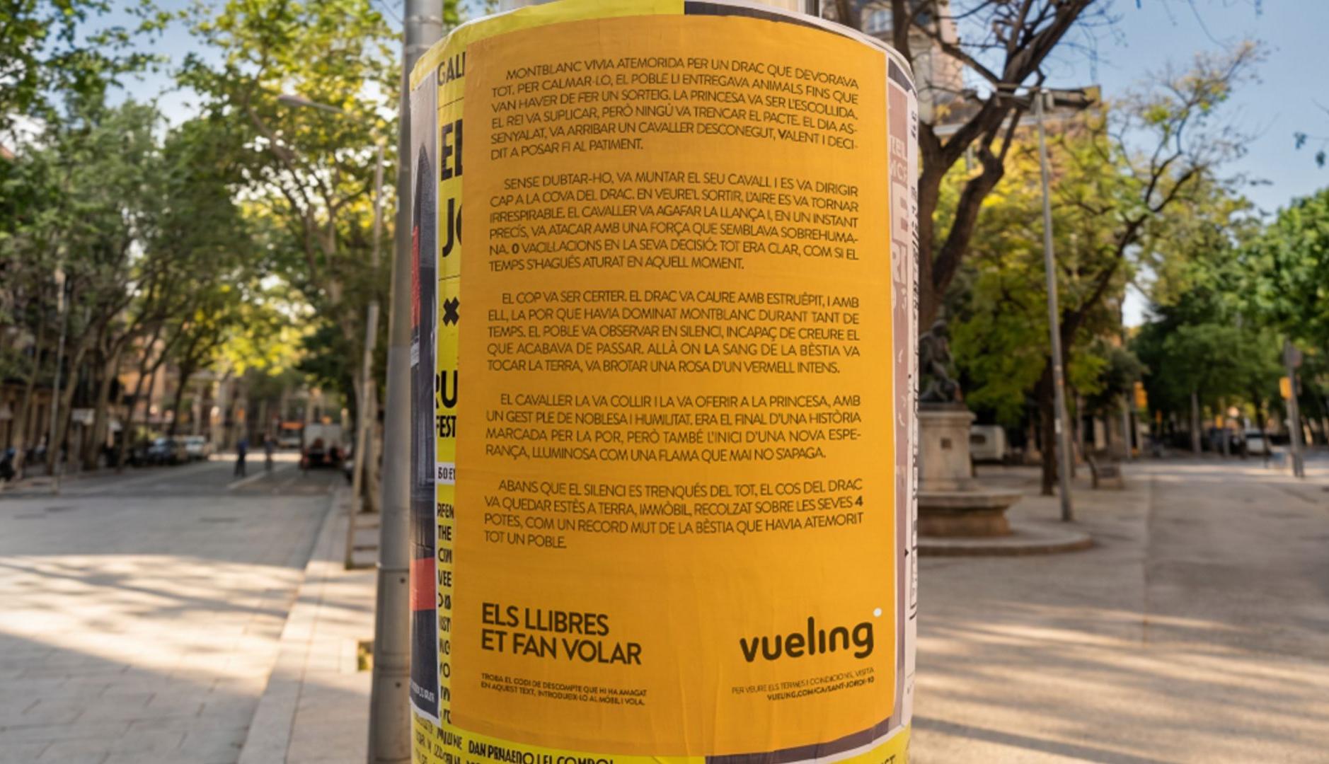Cartel publicitario de Vueling por Sant Jordi
