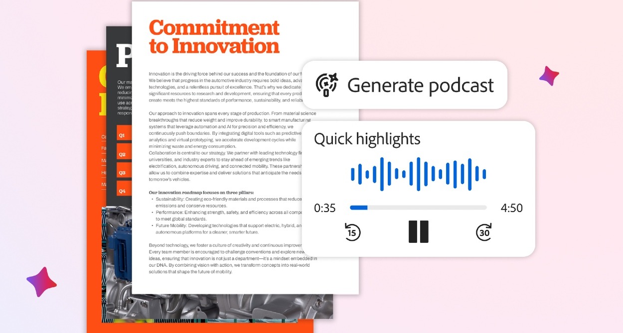 La interfaz de Adobe Acrobat para convertir un documento PDF en un podcast