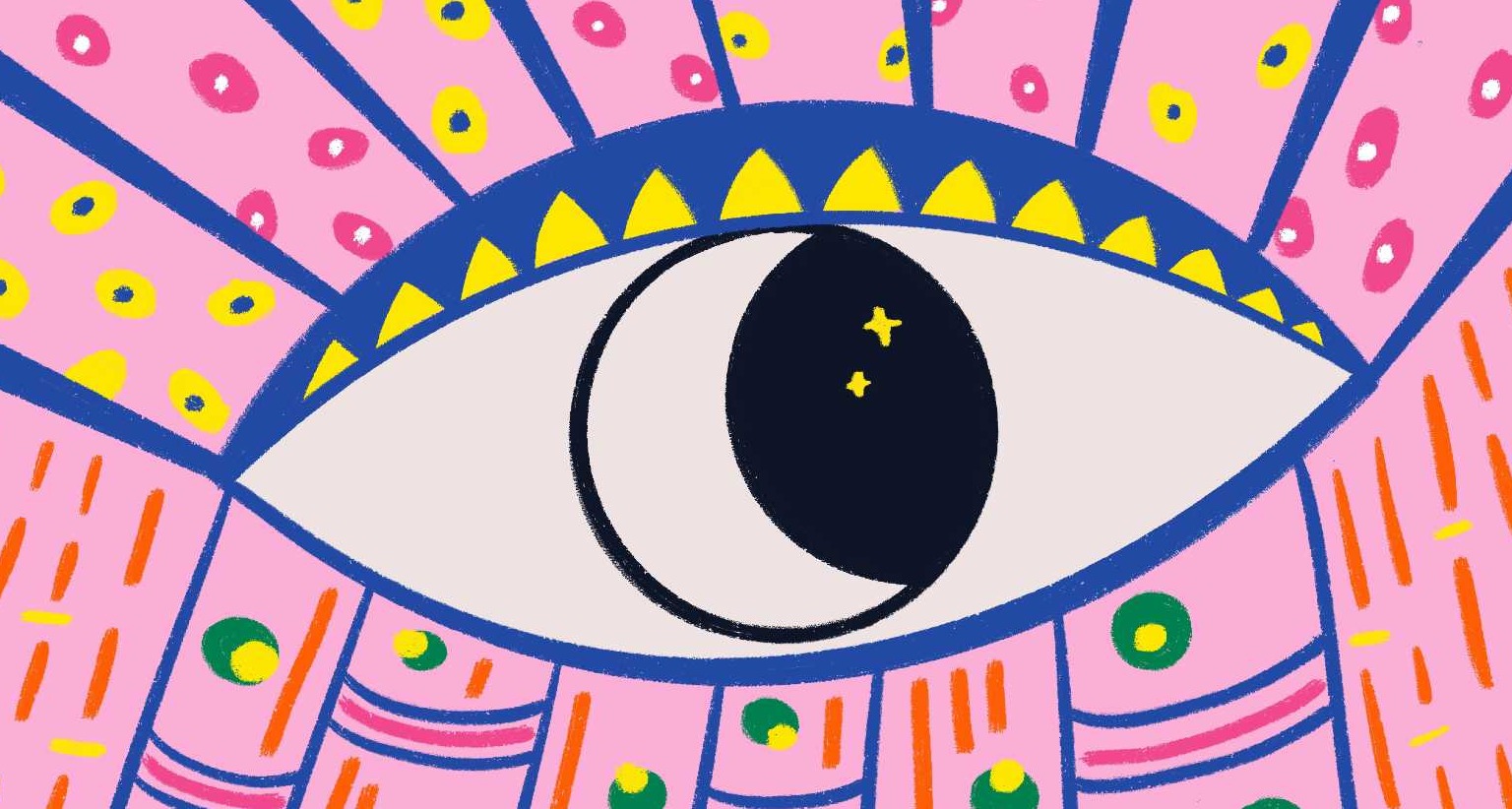 Ilustración abstracta de un ojo sobre fondo rosa