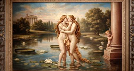 Dos venus besándose en un cuadro