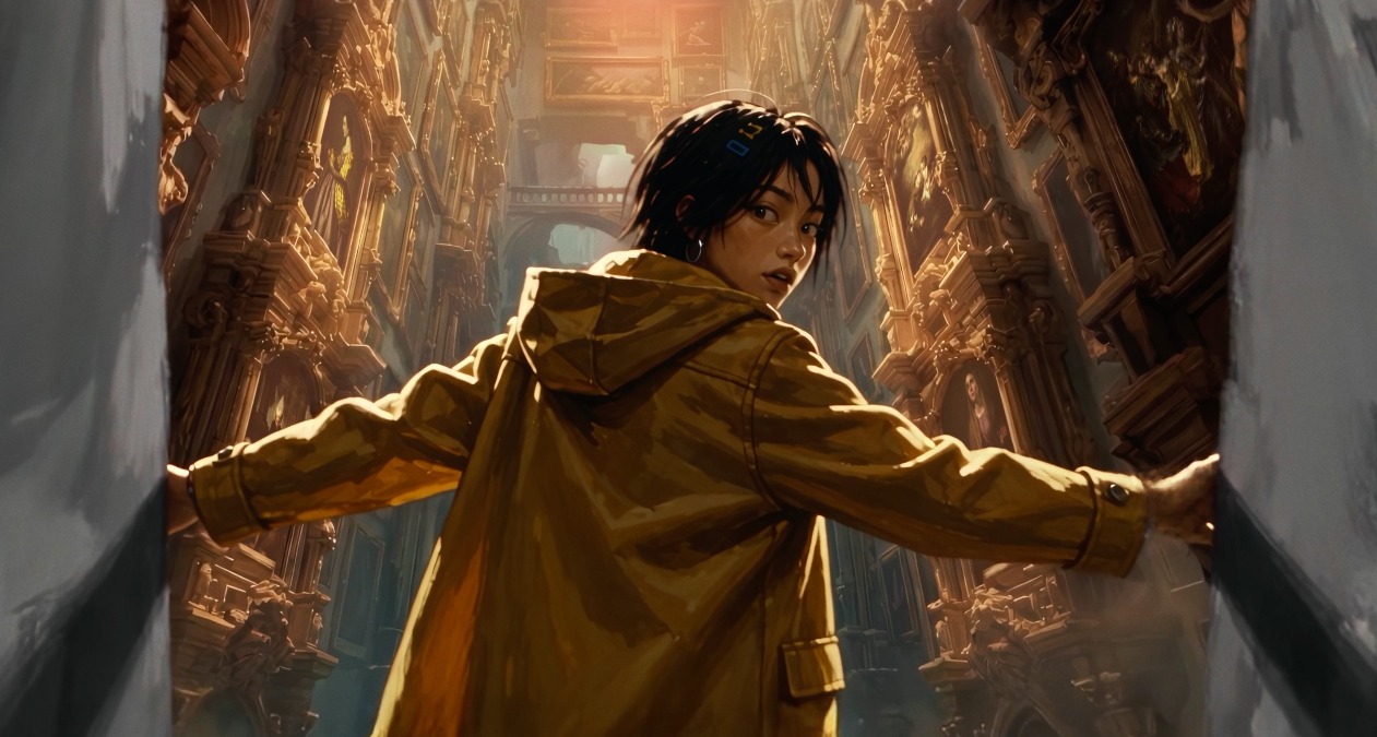 Protagonista del spot entrando en una catedral