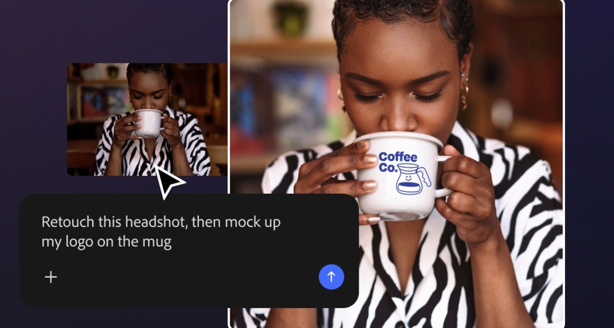 La interfaz del asistente con una chica bebiendo de una taza de café