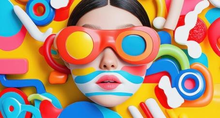 Ilustración de una chica con gafas y fondo de colores