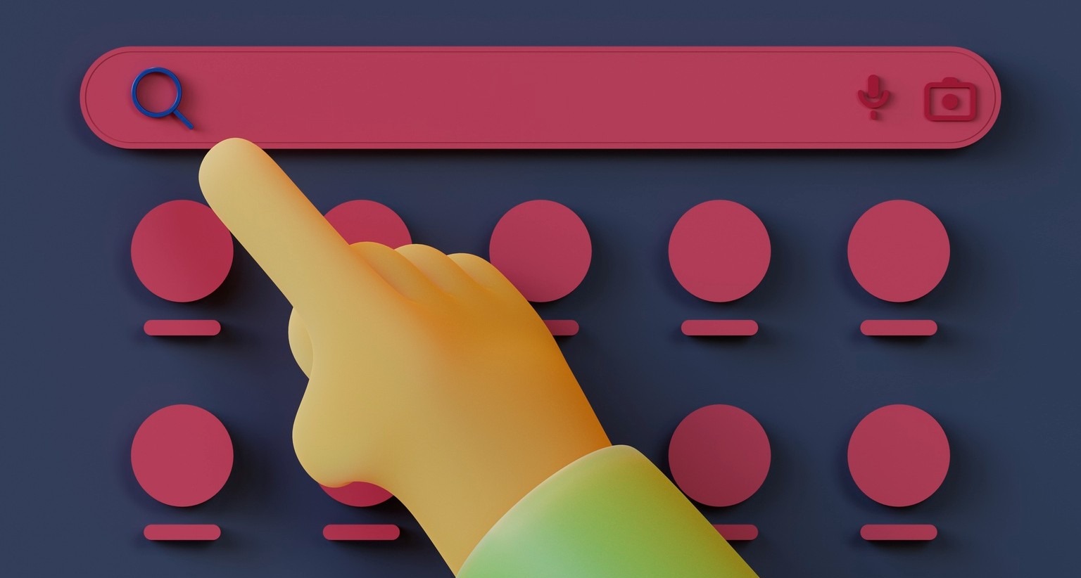 Los principales cambios que la Search Generative Experience de Google traerá al SEO Ilustración de una mano pulsando un botón de búsqueda en internet
