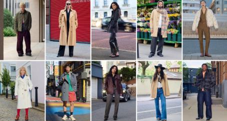 Una cuadrícula que muestra a 10 personas vistiendo de Burberry en la calle