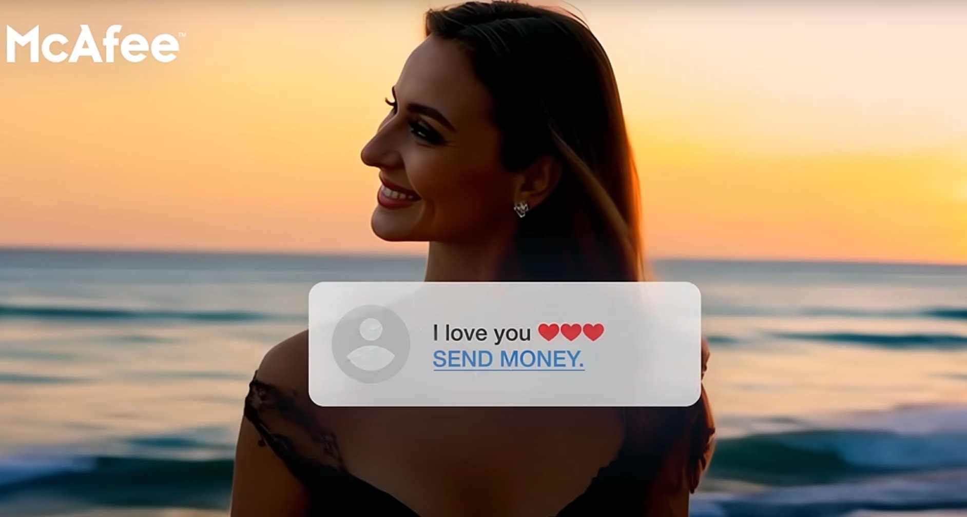McAfee parodia la publicidad fraudulenta en “Scam Stories”, una campaña creada con Inteligencia Artificial una mujer creada con IA que dice te quiero y que le mandes dinero