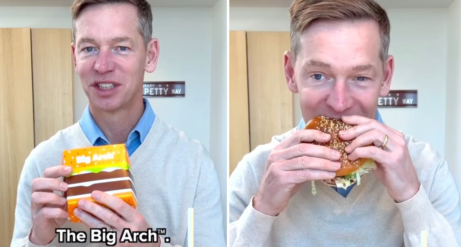 Chris Kempczinski, CEO de McDonald's, comiendo una hamburguesa