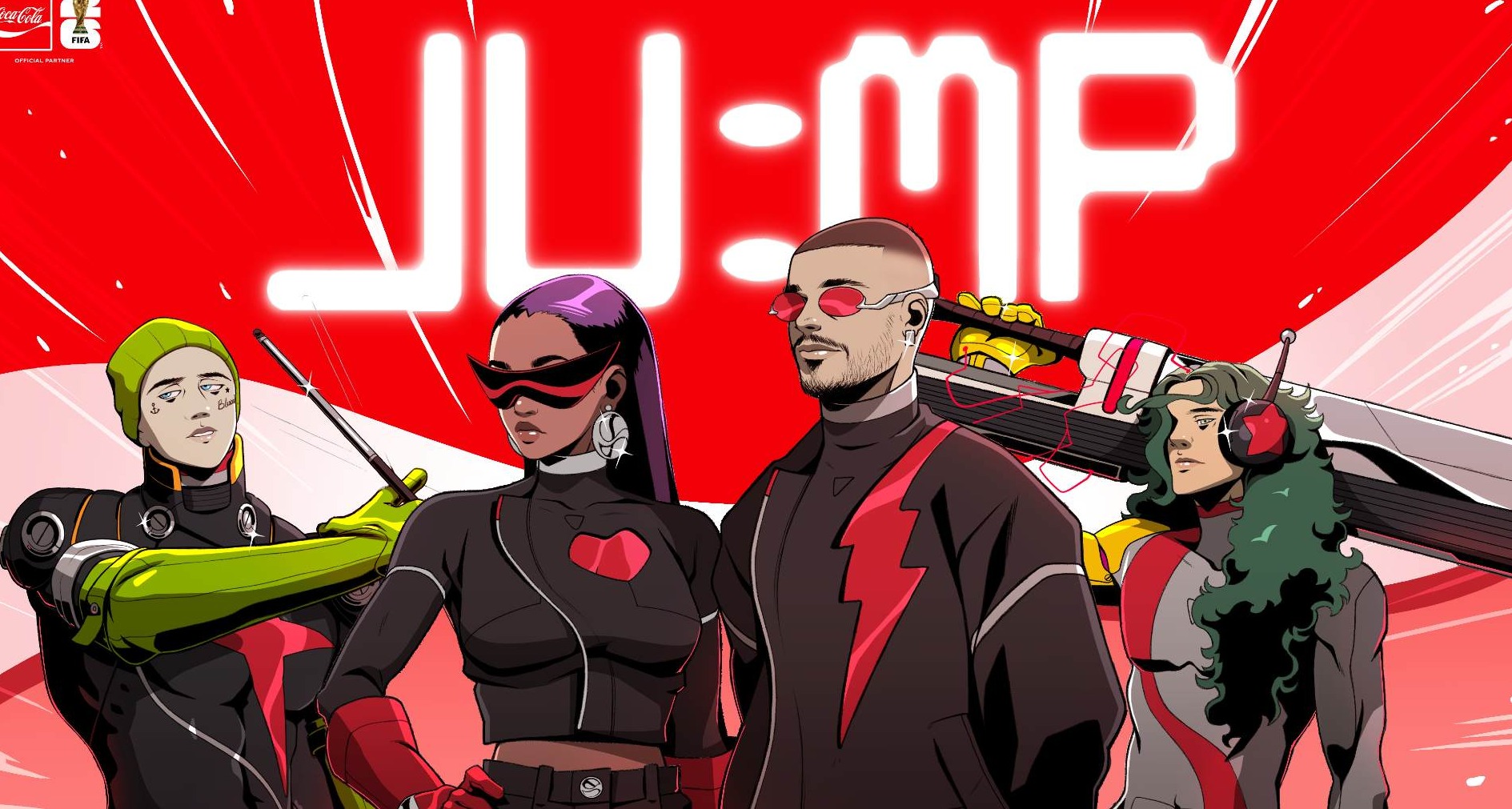 Ilustración de J Balvin, Amber Mark, Steve Vai y Travis Barker