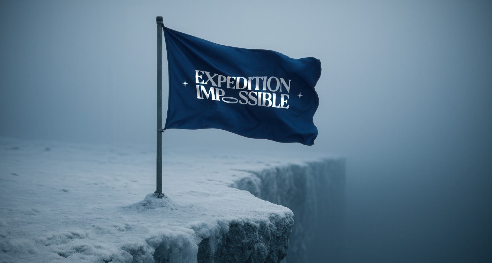 Bandera en un acantilado nevado