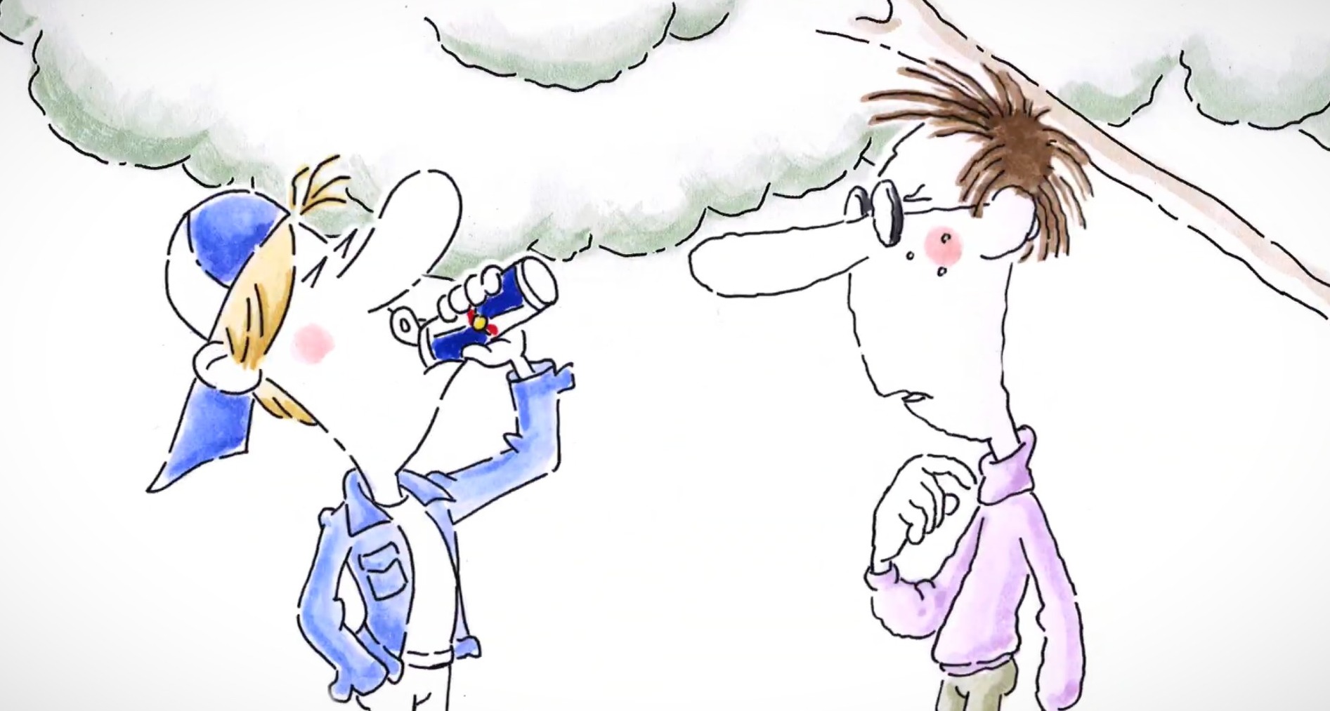 Iustración de un joven bebiendo Red Bull