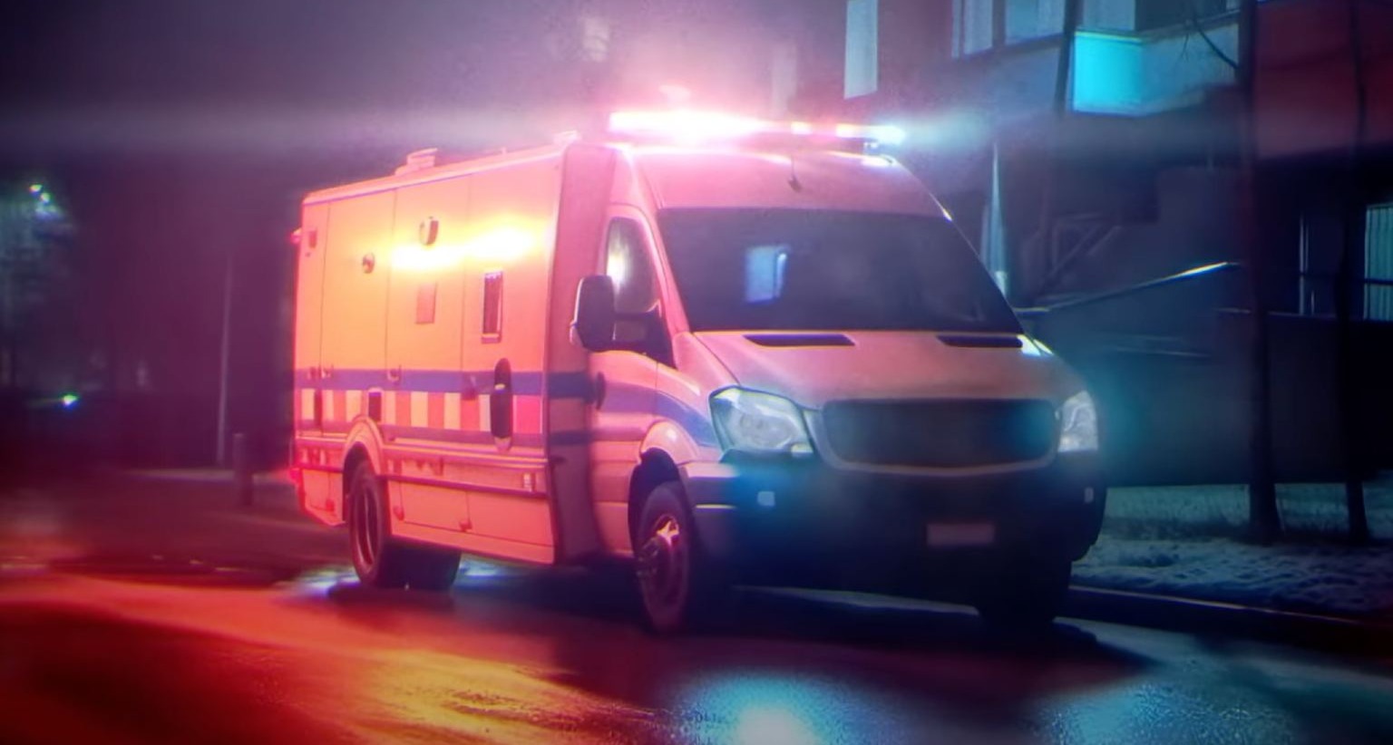 Imagen de una ambulancia con las sirenas encendidas