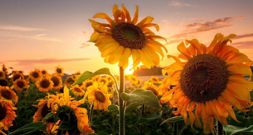 Girasoles en una puesta de sol