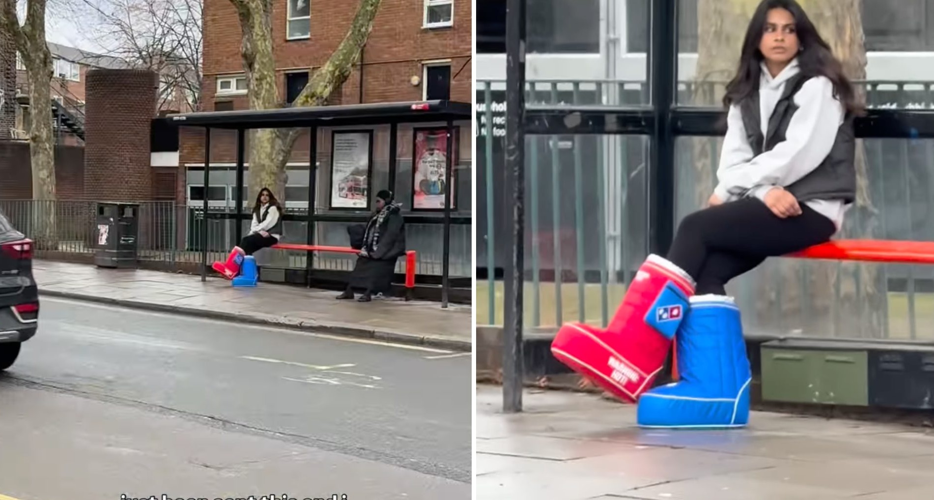Chica con botas térmicas de Domino's