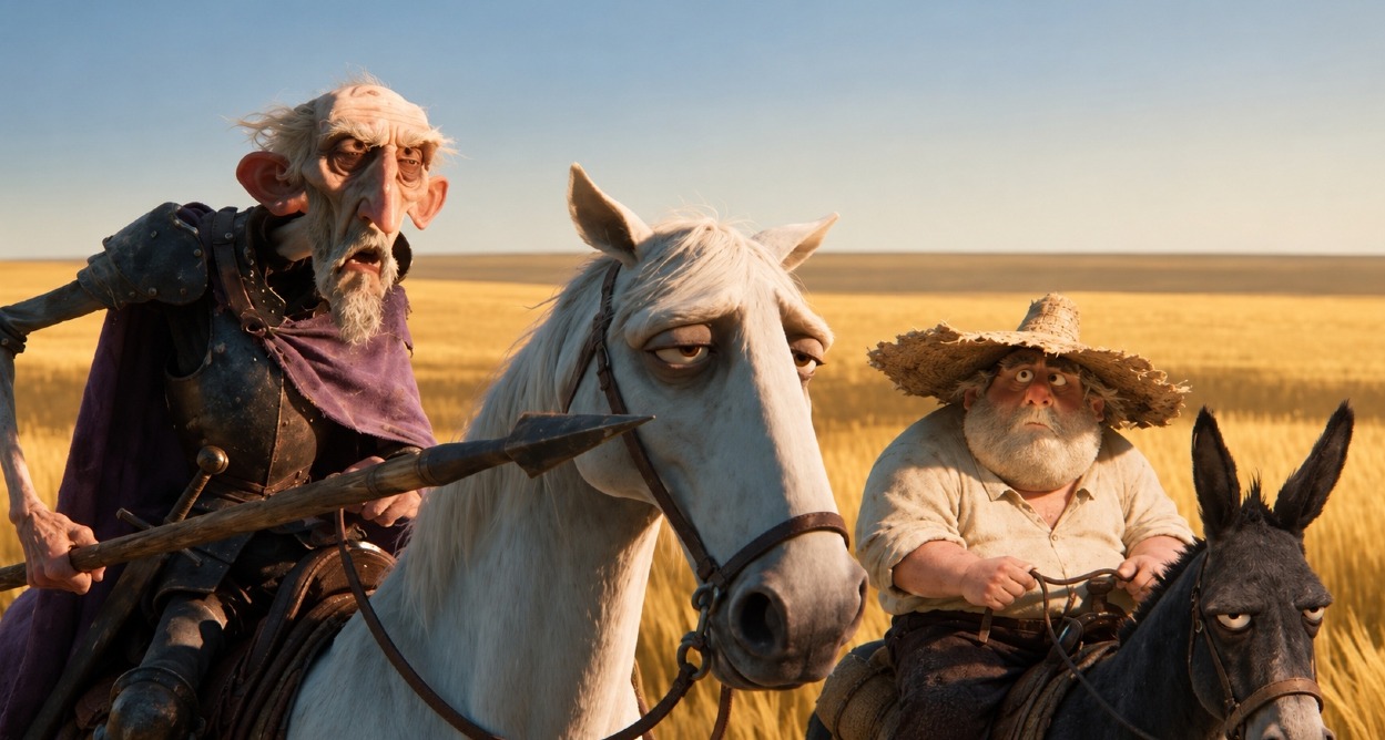 Una escena del corto con Don Quijote y Sancho