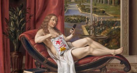 Pintura renacentista con bolsa de Doritos