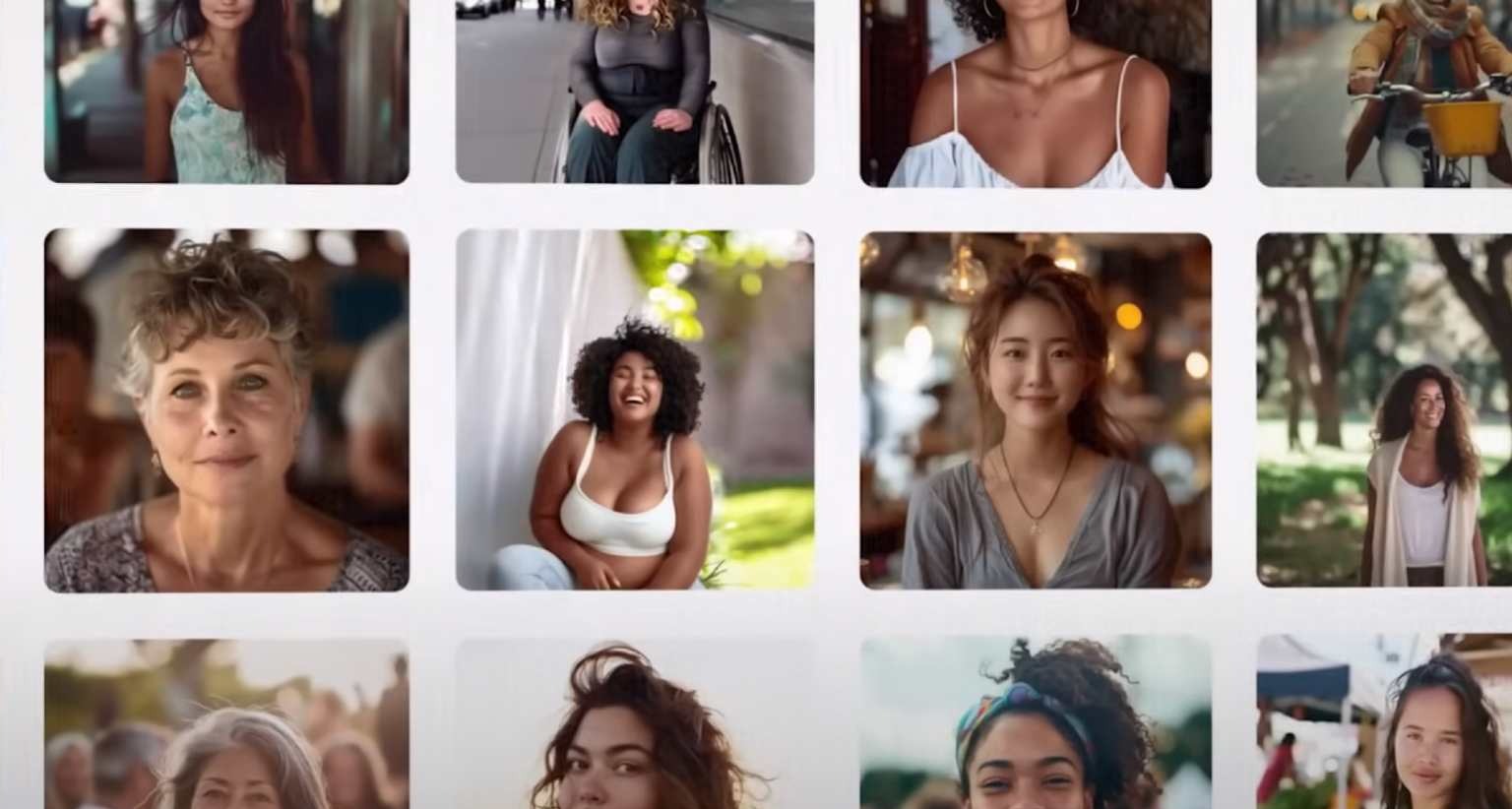 Collage de imágenes generadas con IA sobre mujeres