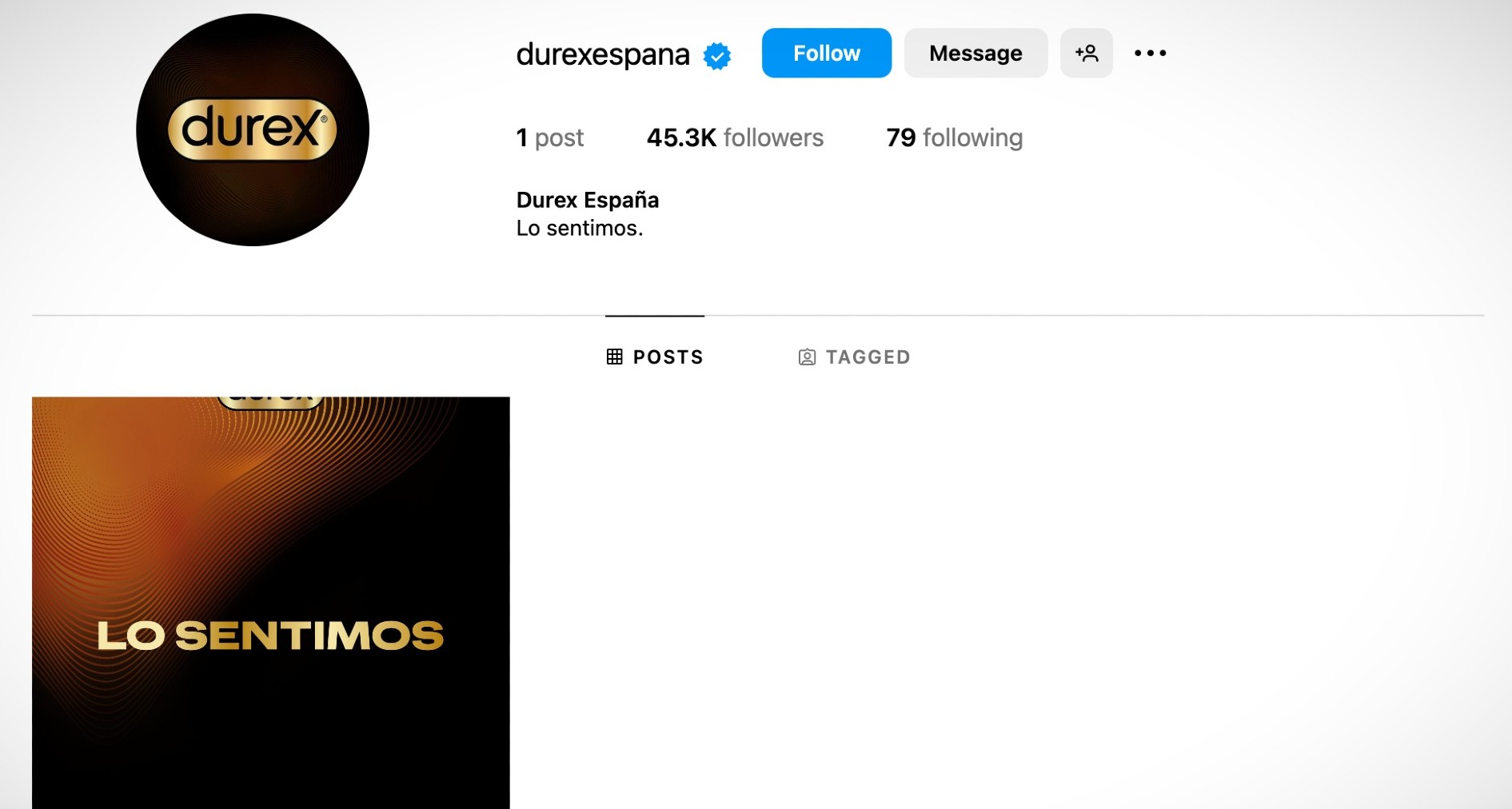 Imagen del perfil de Instagram de Durex España