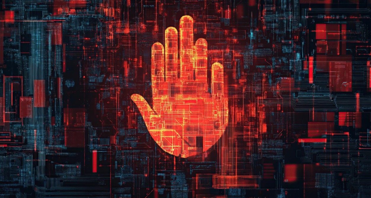 Una mano roja que transmite la señal de frenar